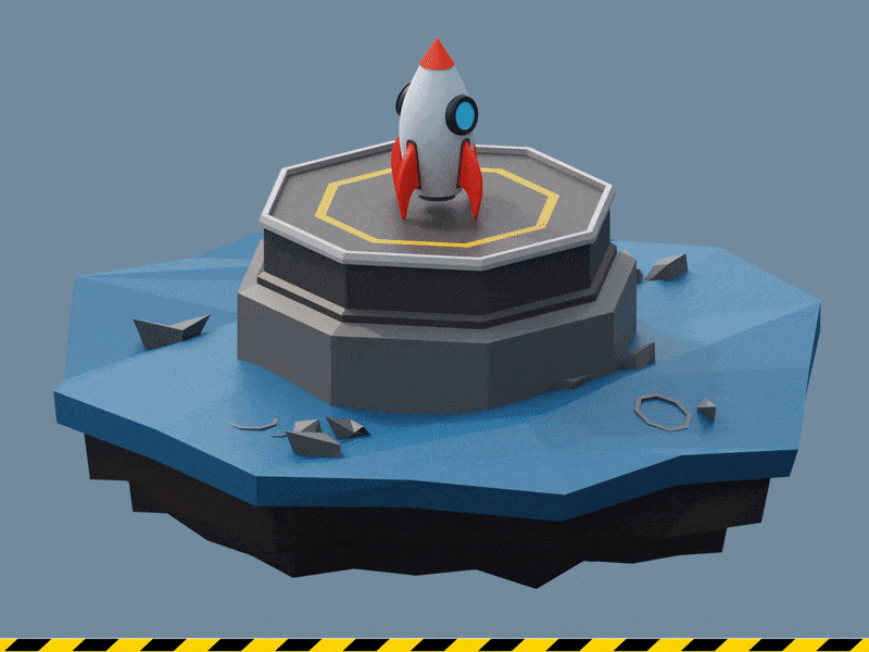 Cute Rocket Launch 3d animation blender blendercycles cute gif launch launchpad loop lowpoly motion design motiongraphics render rock rocket water weekend weekly