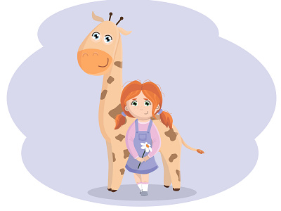 Little Girl And Giraffe child theme cute design flat giraffe girl illustration vector