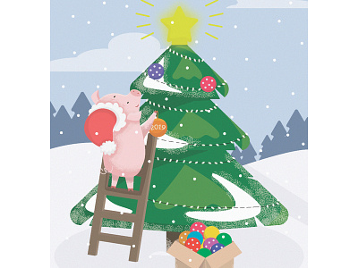 New Year`s Piggy children art children illustration cute design flat illustration mood new year 2019 pig piggy postcard vector
