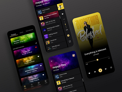 Music Player App Concept app colors dark design digital gradient iphone minimal mobile music music app music player player playlist round shadow song ui ux yellow