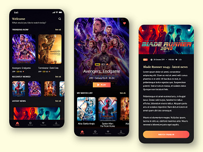 Movie Streaming App iOS Kit app cinema clean colorful dark film graphic interface ios iphone minimal minimalism mobile modern movie movies player theater ui ux video