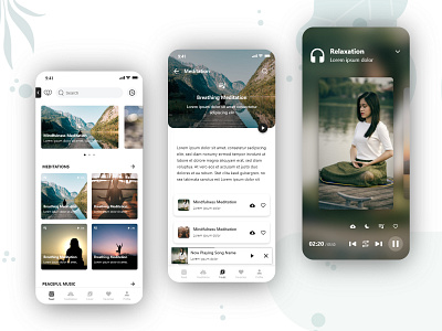 Meditation App UI kit anxiety app app design clean concept ios iphone meditate meditation meditation app minimal music app music player relaxation sleep sound ui concept ui design ui ux yoga