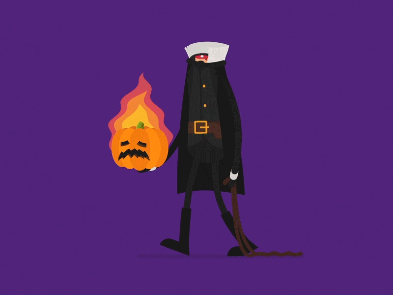 Headless ..and horseless 🎃 ae after effects character fire flame flat halloween headless horseman motion graphics pumpkin vector walk cycle walkcycle