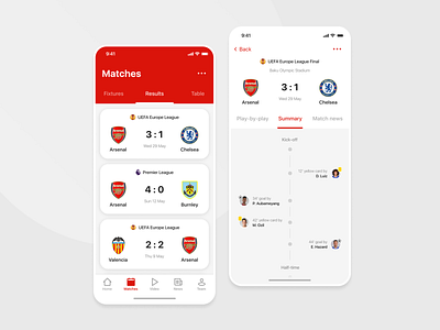 Arsenal FC App concept app arsenal clean concept design europe league football gunner ios mobile premier league red redesign soccer sport uefa ui ux
