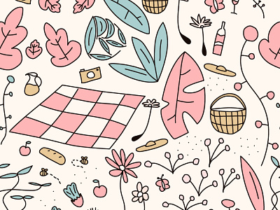 Picnic Vibes design drawing illustration leaves pattern picnic summer sun vector