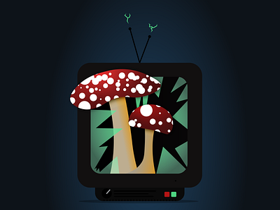 Overgrown TV flat fungus illustration mushroom television vector