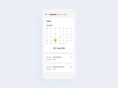 Calender App UI 038 adobexd app calendar cards concept dailyui dailyuichallenge date design interaction interface light mobile schedule simple ui uidesign ux yellow