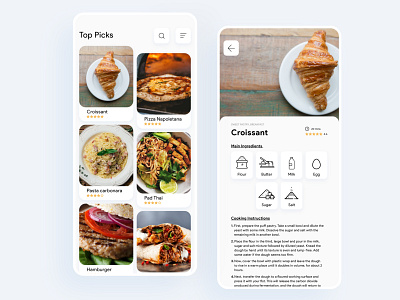 Food Recipe App UI adobexd app concept cooking dailyui dailyuichallenge design food interaction interface light mobile modern recipe simple ui uidesign ux