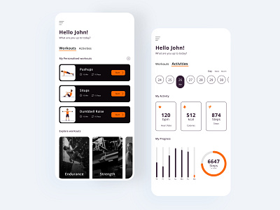 Workout Tracker UI 041 activities adobexd app concept dailyui dailyuichallenge design exercises graphics interaction interface light mobile personal simple ui uidesign ux workout tracker