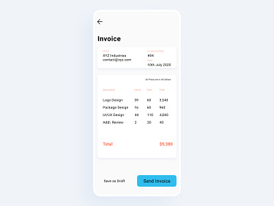 Invoice UI 046 adobexd app cards concept dailyui dailyuichallenge design designs interaction design interface invoice light mobile payment simple ui uidesign ux