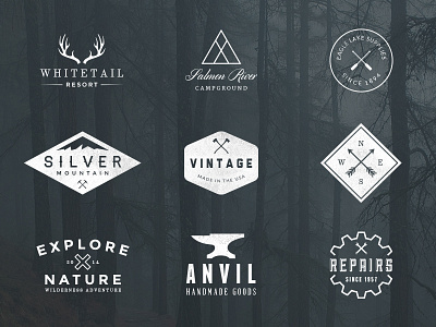 Vintage Logos — Volume 1 antlers arrows axe emblems insignias logos nature outdoors paddles vintage