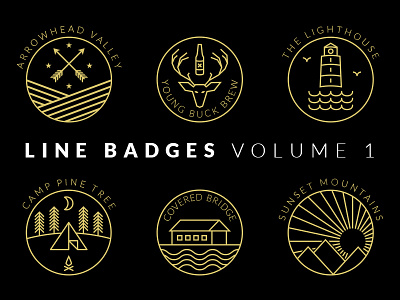 Line Badges arrows badges bridge camping deer lighthouse logos mountains seals vector