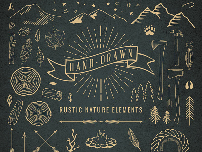 Hand-Drawn Rustic Nature Elements camping hand drawn handdrawn hiking nature outdoors rustic vector vintage