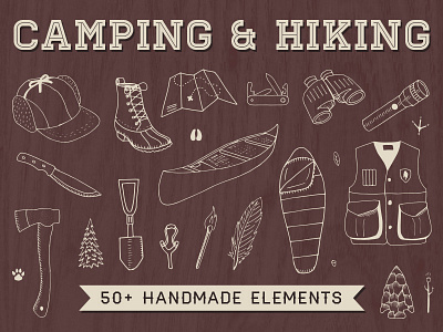 Hand-Drawn Camping & Hiking Elements camping hand drawn handdrawn hiking nature outdoors rustic vector vintage
