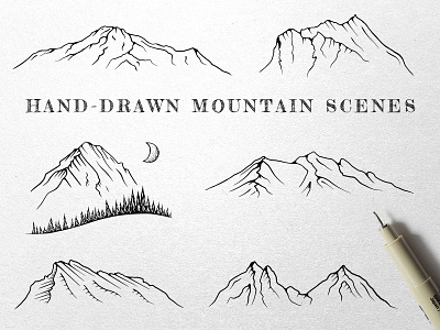 Hand-Drawn Mountain Scenes handmade illustrations ink mountains nature outdoors