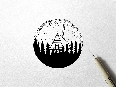 Geometric Landscapes Preview cabin drawing geometric illustration ink landscape outdoors sketch stipple trees