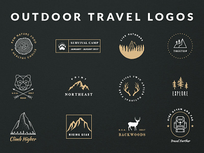 Outdoor Travel Logos animals camping hiking logos mountains nature outdoor rustic trees