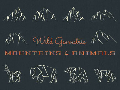 Geometric Mountains & Animals animals bear bison coyote deer geometric landscape line mountains