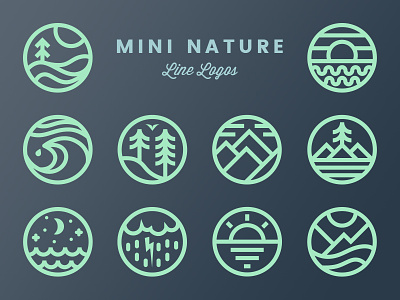 Mini Nature Line Logos - Volume 1 badge circle emblem line logo minimal mountains nature outdoors simple trees