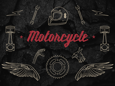 Hand-drawn Motorcycle Elements automotive biker cafe racer handdrawn handmade motorcycle vector vintage