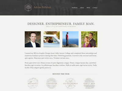 Portfolio About page carpenter family man mechanic mountains outdoorsman portfolio wip