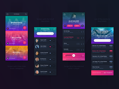 Music App with concerts/events booking facility branding graphic design mobile app design typography ui design ux design visual design