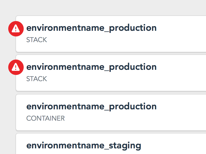 Environments dashboard notification status alerts