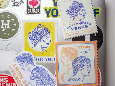 Postmarked Venus Stickers art history branding graphic design greek mythology illustration post office postmarked venus printmaking stamps stickers