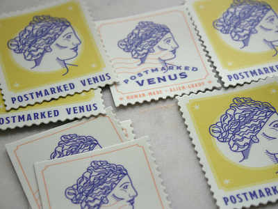 Postmarked Venus Stickers die cut goddess venus graphic design illustration line art portrait art print design printmaking stamp design stickers