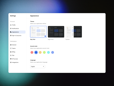 Appearance settings modal appearance page design figma modal settings page ui user interface