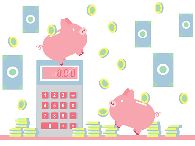 Illustration for Money Saving bookkeeping calculator education education app finance flat design fun illustration money piggy bank wacom