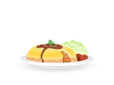 Omu Rice design egg flat food illustration minimal omelete omu omurice plate rice tomato