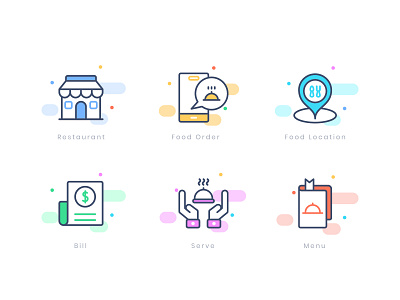 Food Delivery bill food app icon icon set iconography icons iconset illustration location menu restaurant ui ux