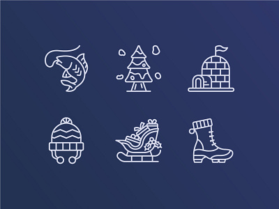 Winter Outdoors boot fish hat icon icon pack icon set icons iconset igloo illustration lineicon lineicons minimal illustration sleigh tree ui ux winter winter sports