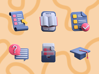 3D Icons for Online Study 3d 3d blender 3d illustration 3dicons book college cycle document ebook eevee files grade graduate graduation icon mark note school study web
