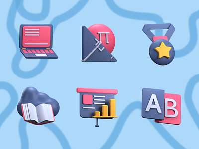 3D Icons 3d 3d blender 3d icons 3d illustration bar chart blackboard book clouds cycle ebook education education app eevee icons medal online course online school presentation school school app