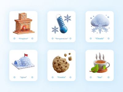3D Winter Icons 3d icon 3d winter blender 3d christmas clouds cold cookie fireplace food icons igloo new year season snow tasty tea temperature thermometer winter icon yummy