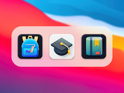 Education App Icon 3d app app icon bag bagpack bigsur blender book books education icon iconset illustration macos mobile app mortarboard obile app design ruller school bag school icon