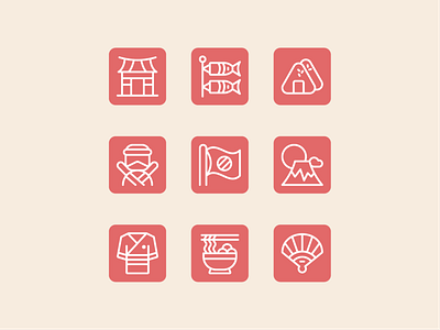 Japanese Icons branding design fuji mount icon icon design icon set iconography icons iconset iconsets illustration japan japanese japanese flag logo ninja ramen sushi traditional ui