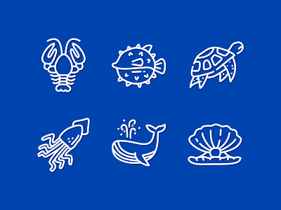 Underwater World animal fish icon icon pack icon set icons iconset iconsets illustration lobster logo shell squid turtle ui underwater underwater world ux whale