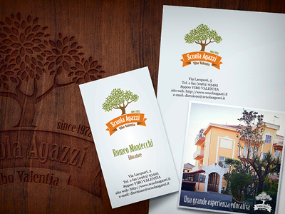 Agazzi School branding business card card identity logo school tree