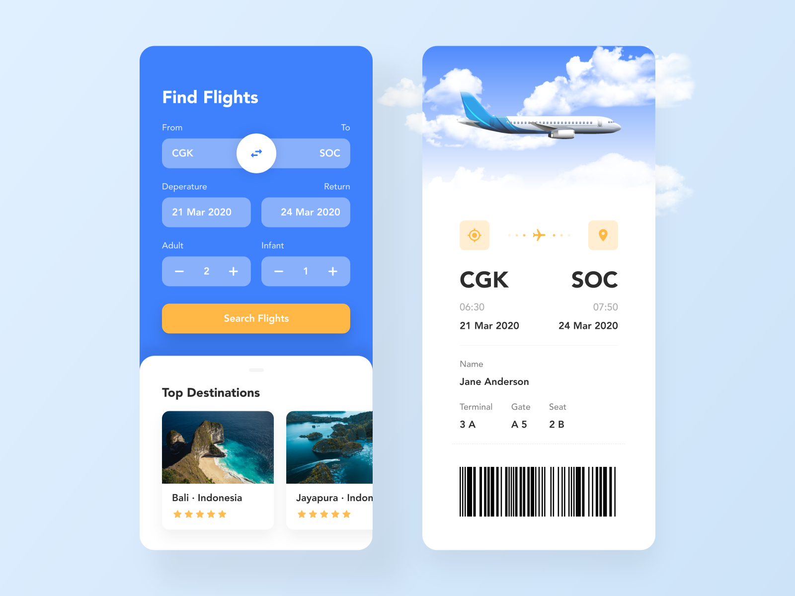 Flights Finder — Mobile App by Vincent Wendy on Dribbble