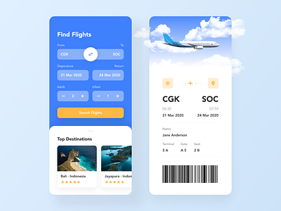 Flights Finder — Mobile App boarding pass booking app design flight app flight search mobile ticket travel ui ux