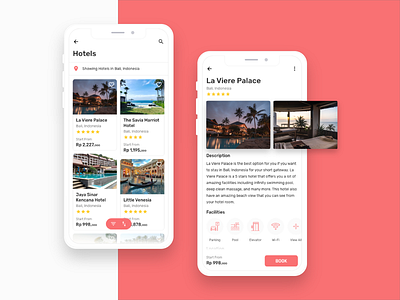 Hotels booking carousel design detail page grid layout hotel app hotel booking list page minimal mobile mobile app travel travel app ui ux