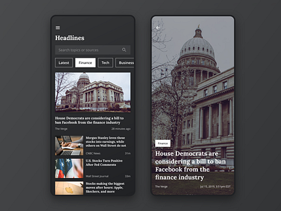 News App adobe xd android app app design dark mode dark theme dark ui design detail page flat ios minimal mobile news newsfeed ui ux