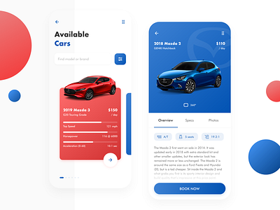 Car Rent App adobe xd android app app design car car rental carousel design detail page gradient ios list page mazda minimal mobile rental app ui ux