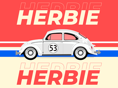 Herbie Fusca 53 2d art auto auto 2d auto beetle beatle flat beetle blue car flat flat red white