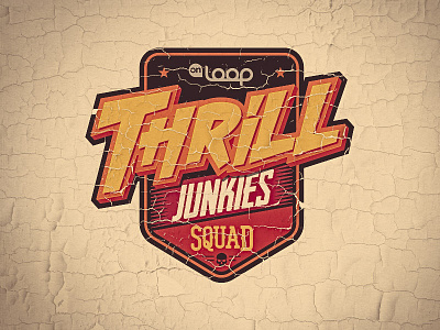 Thrill Junkies logo seal shield skull squad thrill