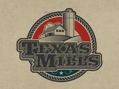 Texas Mills brand branding farm logo logotype mills seal texas usa vintage