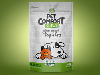 Pet Comfort Chews cartoon cat comic dog dog treat illustration packaging packet pouch